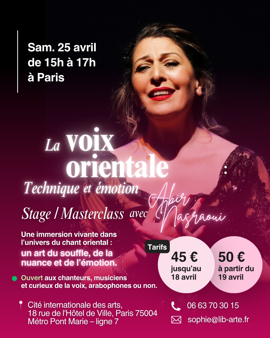Stage de chant oriental avec Abir Nasraoui à Paris